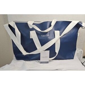 Calvin Klein Navy Blue White Large Zip Tote Bag Weekender Gym New